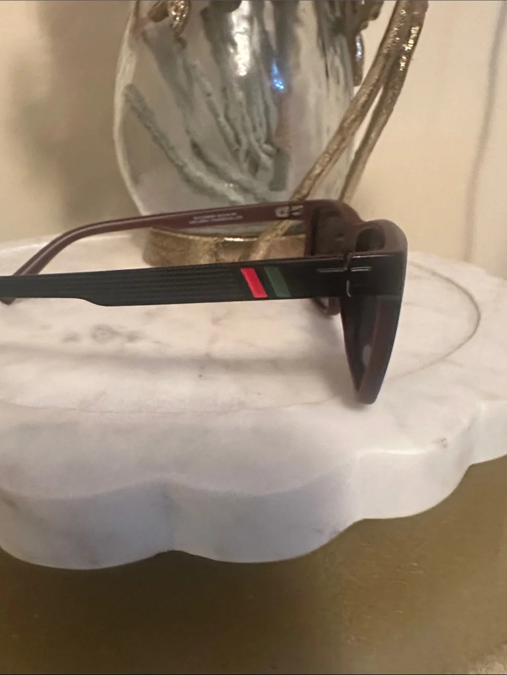 Gucci Black Frame Sunglasses with Red & Green Stripe